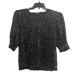 Zara Black Leopard Print Sheer Blouse Women’s Size M